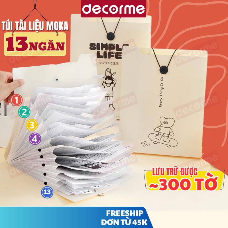 Túi tài liệu MOKA 13 Ngăn Simple Decorme tệp đựng tài liệu nhiều ngăn kẹp file túi đựng tài liệu A4 phụ kiện văn phòng phẩm