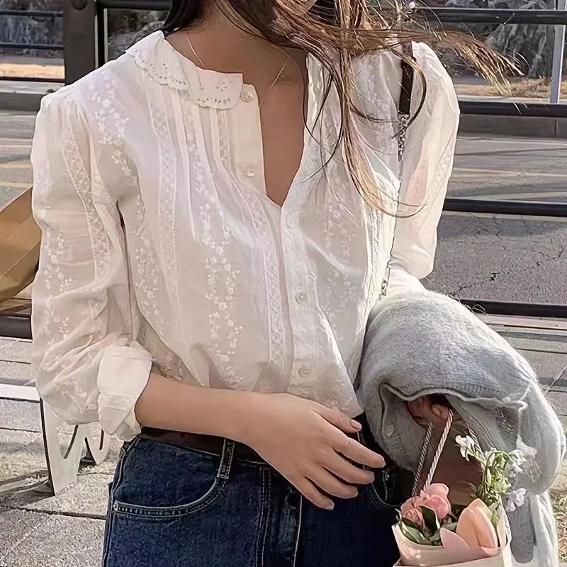 Áo Ren, Phong Cách Hàn Quốc Và Pháp, Ren Dễ Phối Đồ Thời Trang, Thiết Kế Mới, Tay Phồng Tay Áo Độc Đáo Áo Dài Tay, Thích Hợp Cho Áo Sơ Mi Trẻ Hơn