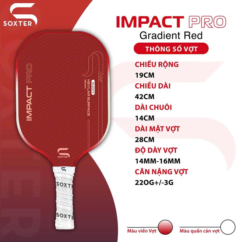  Vợt Pickleball Soxter Impact Pro | Mặt Kevlar Dupont Tăng độ nhám - Tăng sức mạnh | Công nghệ lõi thế hệ thứ 3 