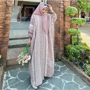 Pameela Kaftan Wanita Jumbo Maksi - Kaftan Simple Elegan Motif Batik Abstrak Soft Color Busui Lengan Panjang Rayon Premium