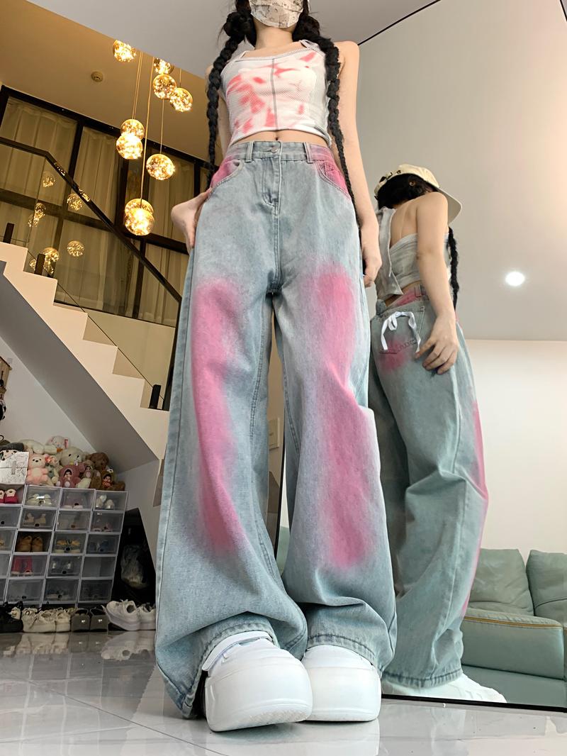 Product Introduction of Real shot!! Women's Jeans Summer Niche Design Retro Loose Slimming Versatile Floor-Length Pants 6