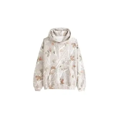 Women's Oversized Camo Fleece Hoodie Maple Leaf Print