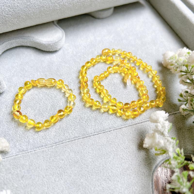  Bộ Hổ Phách vòng cổ và vòng tay Limon tự nhiên cho bé 0-5 tuổi 