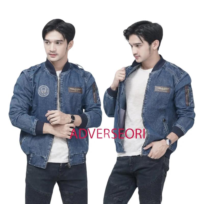 Jaket Bomber Model Resleting Simple & Elegan  Tersedia Warna Biru Muda & Biru tua Jeans Denim Nyaman Panjang Keren Top Pria Wanita 0