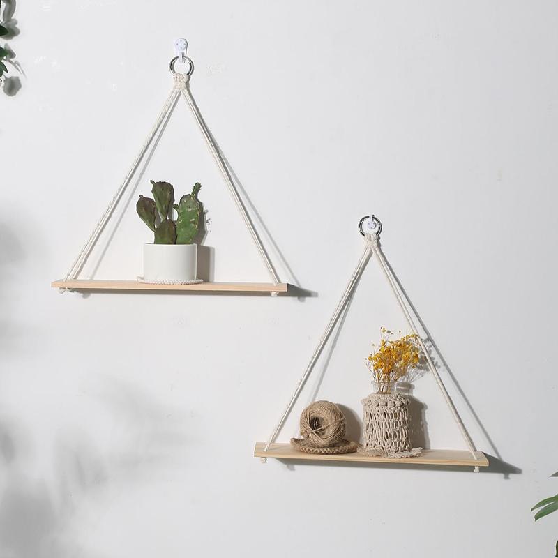 Hanging Wooden Shelves, 2 Counts Boho Hanging Plant Shelf, Floating Farmhouse Rustic Shelf, Room Decor, Summer Gifts Home Interior Decor 5
