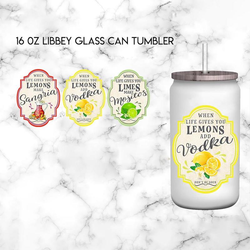 Cartoon Lemon Theme Cup Stickers, 4 Counts/set Waterproof Self-adhesive Cup Wraps Decals, DIY Decorative Stickers For Home Cup Water Bottle 6