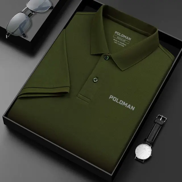 Áo POLOMAN Moss Green cổ bẻ BASIC vải cá sấu sang trọng, lịch lãm, thoáng mát Menswear Top Có Cổ Ngắn Tay Tre Shirt