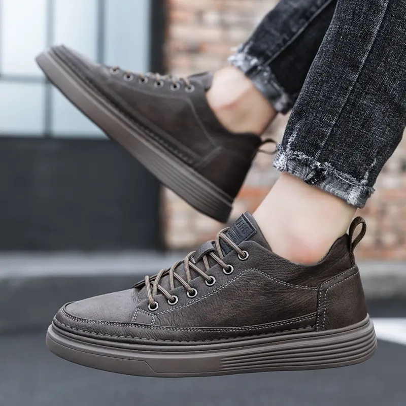 Giày Sneaker Nam, Giày Da Nam Cao Cấp Kiểu Mới 2024 Shoes Cao Su Đế Bằng Đế Cao 6