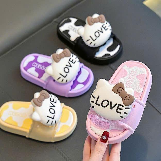Dép Lê Nơ Mèo Love Bé Gái Đáng Yêu Đế Cao 2cm Chất EVA Nhẹ Mềm Size 24-35 Đi Chơi Đi Học( Mã 829)