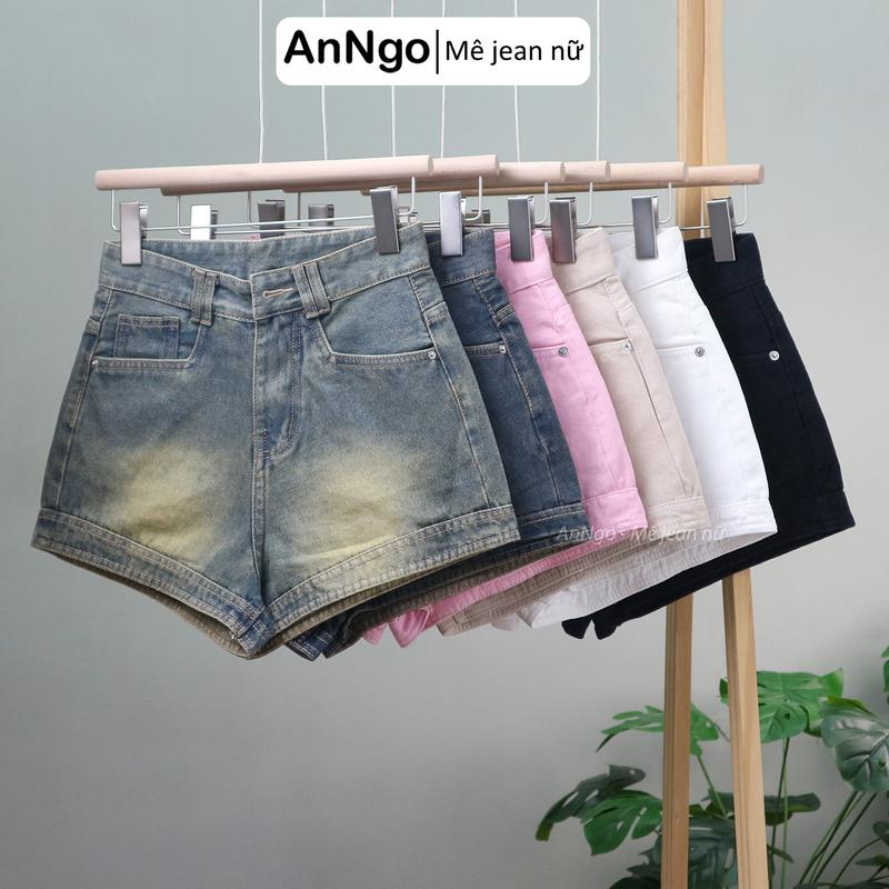 Có big size Quần short jean nữ bo lai chất jean denim không giãn mềm mịn Anngo - AT497