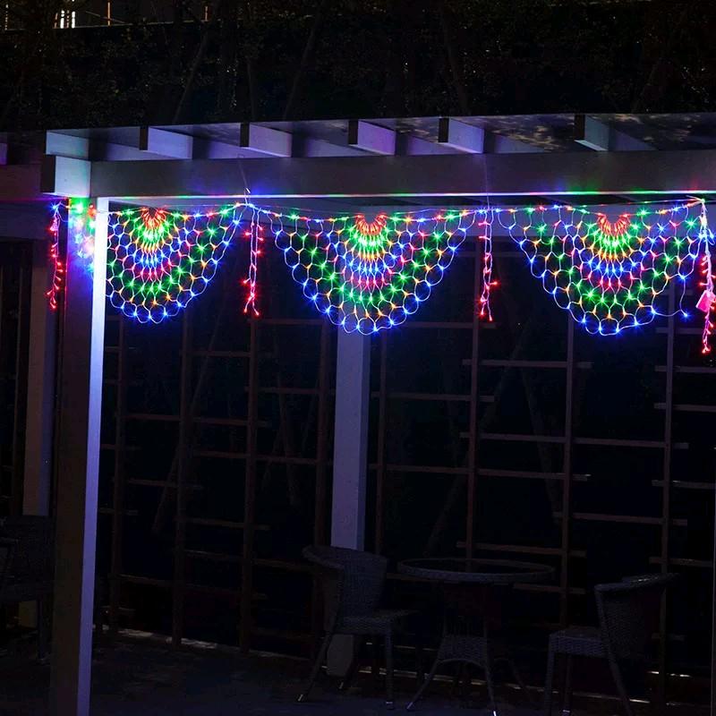 Bộ đèn Led 3 đuôi công dài 4m lưới 8 chế độ nháy dùng điện 220V trang trí giáng sinh, năm mới, tiệc cưới, sự kiện