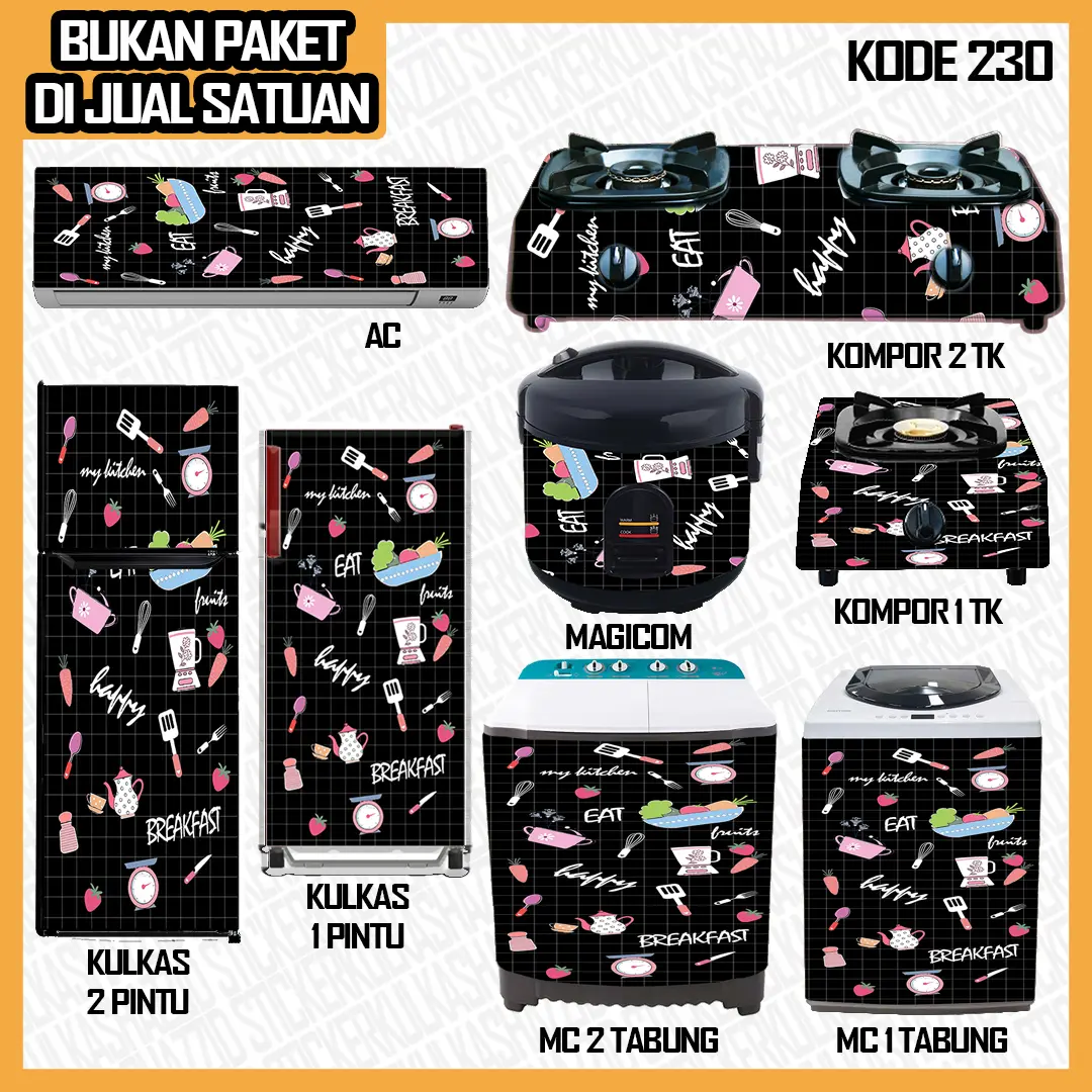 Stiker Kulkas / Stiker Kompor / Stiker Mesin Cuci / Stiker Magicom / Stiker AC Motif Kode 230
