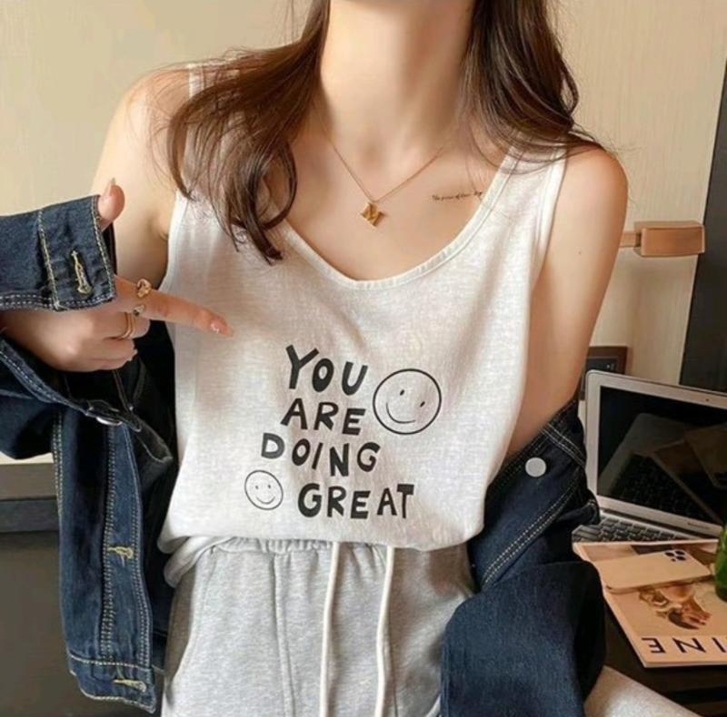 Áo ba lỗ nữ in chữ đơn giản hình mặt cười chất cotton thoáng mát hàng đẹp giá rẽ hot hit bán chạy mẫu mới