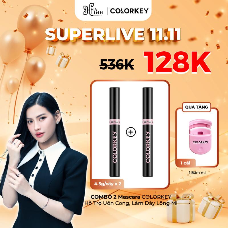 VHL x COLORKEY COMBO 2 Mascara COLORKEY Tặng 1 Bấm Mi hỗ trợ uốn cong làm dày lông mi kháng nước không nhòe lâu trôi cao cấp 4.5g cây x2