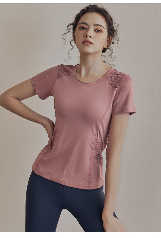 Product Introduction of Woman-Yoga Clothes Summer Mesh Stitching Short Sleeve Sports Thin Breathable T-shirt Running Quick-Drying Fitness Dancing Daily 11