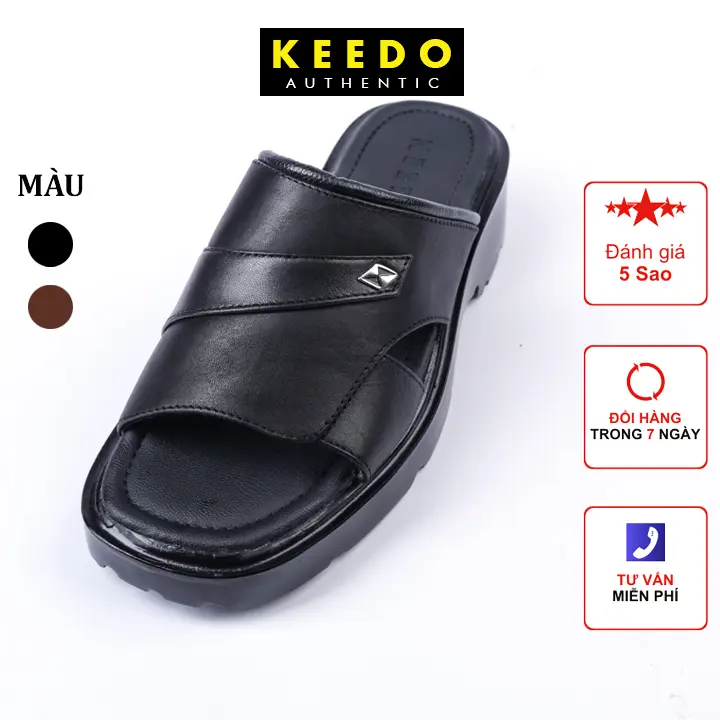 KEEDO - Dép nam trung niên đế cao da bò thật KDN10