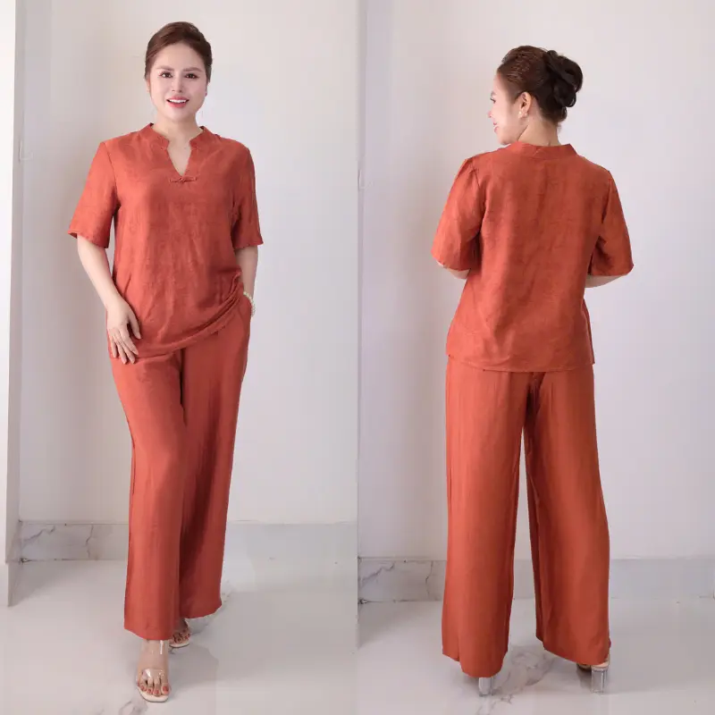 Đồ bộ trung niên, đồ bộ nữ, đồ bộ mặc nhà cho mẹ cổ cách tân chất tơ Nhật cao cấp MS69 Lanbishop 1