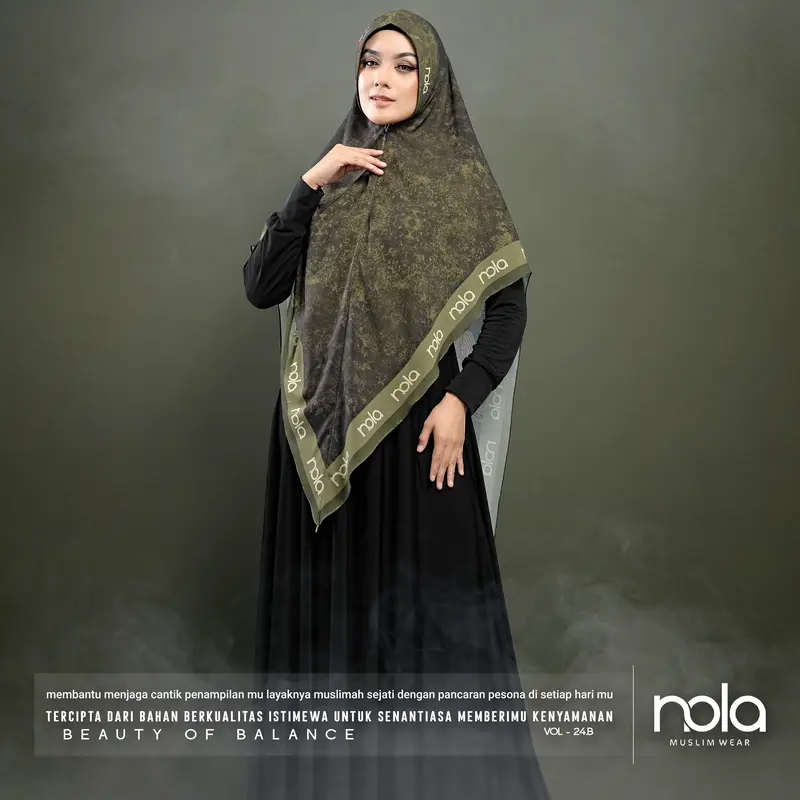 NOLA-Khimar Syar`i Jumbo Printing Premium Vol 24 Hijab Muslim 2 Layer Payet Kerudung Instan Ceruty Doll Syari Wanita Hitam 4