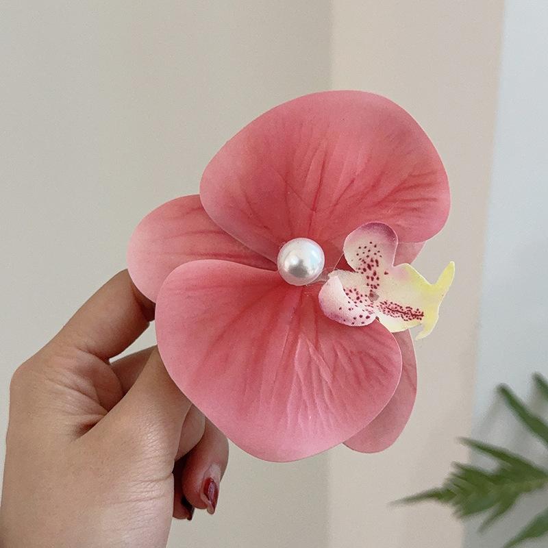 Product Introduction of Elegant Phalaenopsis Flower Hair Clip, Side Bangs Hairpin For Women, New Arrival Forehead Pearl Hair Ornament 5