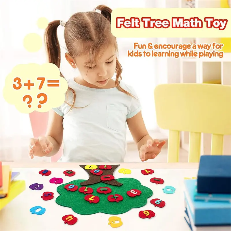Apple Tree Learning Numbers Felt Board (1 Set), Counters Math Toy, Math Games Manipulatives, Montessori Counting Toy 4