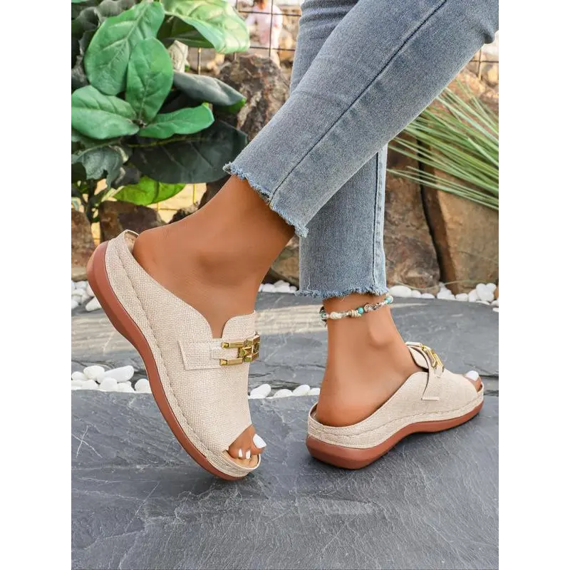 Women's Fashionable Plain Color Platform Sandals, Casual Comfortable Slip on Wedge Sandals for Summer, All-match Lightweight Breathable Shoes for Daily Wear, Girl 5