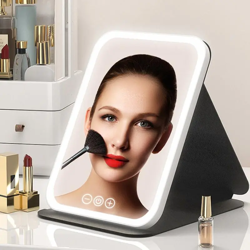 LED Light Adjustable Portable Travel Folding Makeup Mirror with Light, USB Rechargeable Desktop Makeup Mirror, High Beauty Gift Makeup Mirror 0