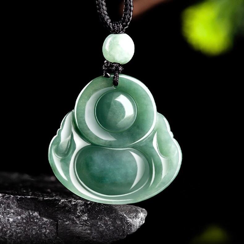 Mặt dây chuyền phật di lạc xanh đậm nhỏ ngọc cẩm thạch 3