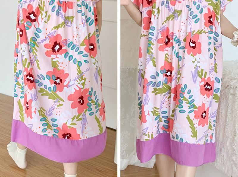 Product Introduction of Baju Tidur Musim Panas, Rekaan Bunga, Lengan Pertengahan, Saiz Besar, Untuk Wanita, Sesuai untuk 100.00kg Gadis Nipis dan Longgar, Pakaian Rumah Sutera Kapas 10