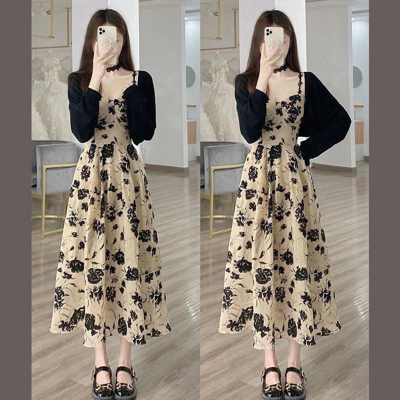 Product Introduction of 2025 summer new French style vintage floral sling dress Hepburn style chic cardigan dress two piece suit 7