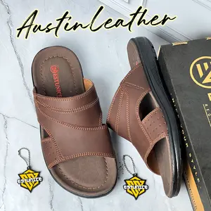 Estunice Sandal Pria Kulit Sendal Slop Selop Slip On Slide Pria - Hylos Slop