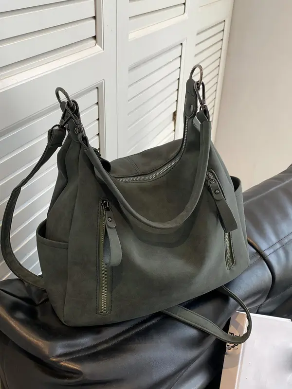 Summer Fashion Studded Decor Solid Color Zipper Shoulder Bag, Leather Satchel, Women's Trendy Crossbody Bag for School & Party, Crossbodybagwomen, Everyday Bags 2