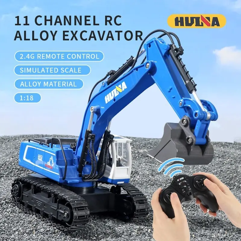 PROMO RC Eskavator Excavator Huina 1558 Beko 1/18 11CH Mainan Alat Berat Metal Bucket - Blue Grey 3