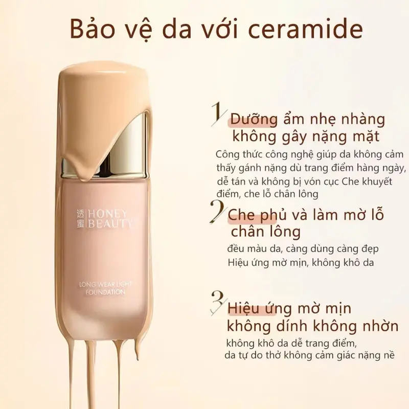 [Tặng Kem Lót Mini+Bông Mút] Kem Nền Honey Beauty Dạng Lỏng Kiểm Soát Dầu Lâu Trôi Chống Thấm Nước, Mỏng Nhẹ 1