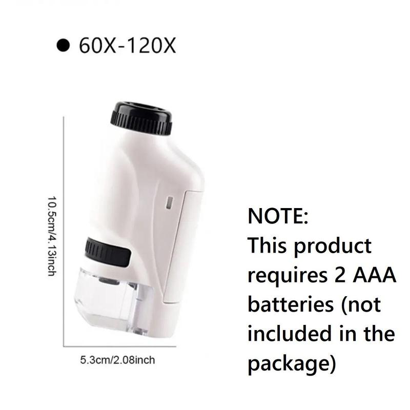AAA Batteries Required Pocket Microscope, 60-120x Educational Mini Handheld Microscope with LED Light, Outdoor Children Stem Toy (without Battery), Portable 1