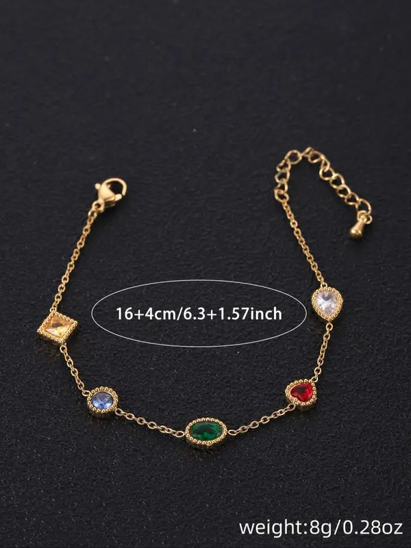 Fashion Colorful Artificial Gemstone Decorated Link Bracelet, Casual Jewelry for Party, Daily Clothing Decor, Trendy All-match & Exquisite Jewelry for Birthday Gift 1
