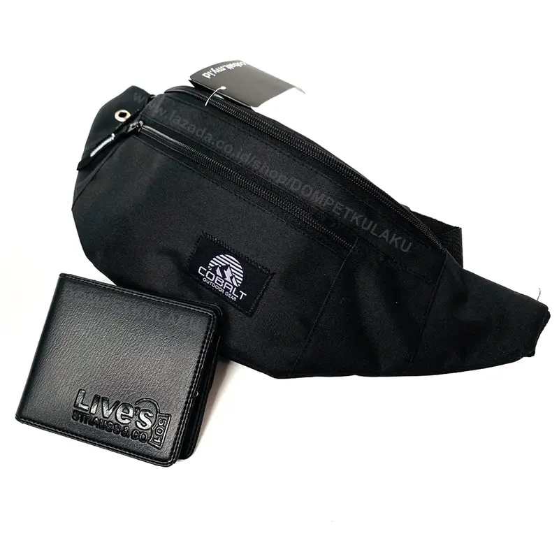 TAS SELEMPANG PRIA CANVAS + DOMPET PENDEK KULIT SINTESIS TERMURAH Pinggang Waistbag Cowok 4