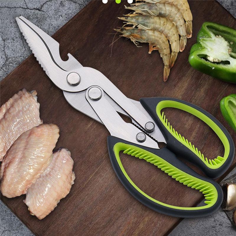 Kitchen Scissors 6 in 1 2Cr13 Heavy Duty Curved Multifunctional Chicken Bone Scissors for Vegetable Fishing Cooking 4