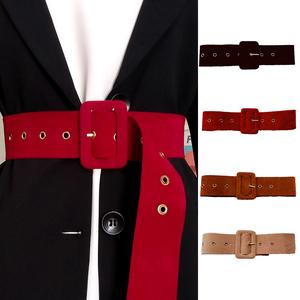 Fashion Women's Belt Korean Soft Deerskin Square Buckle Wide Belt Versatile Waistband Decorative