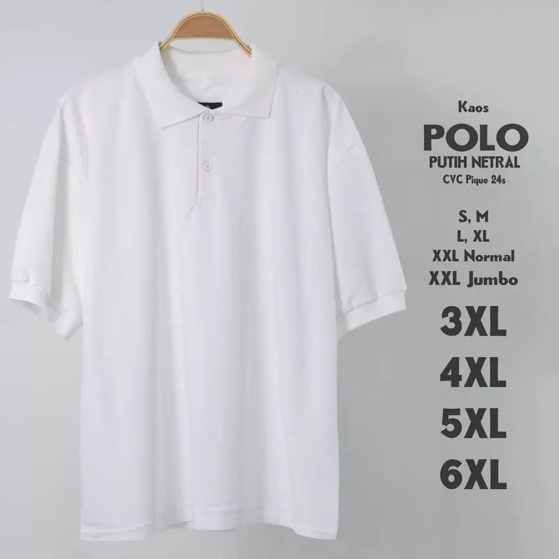 Kaos Polo Putih Big Size Pria S M L XL XXL 3XL 4XL 5XL 6XL Kerah 1