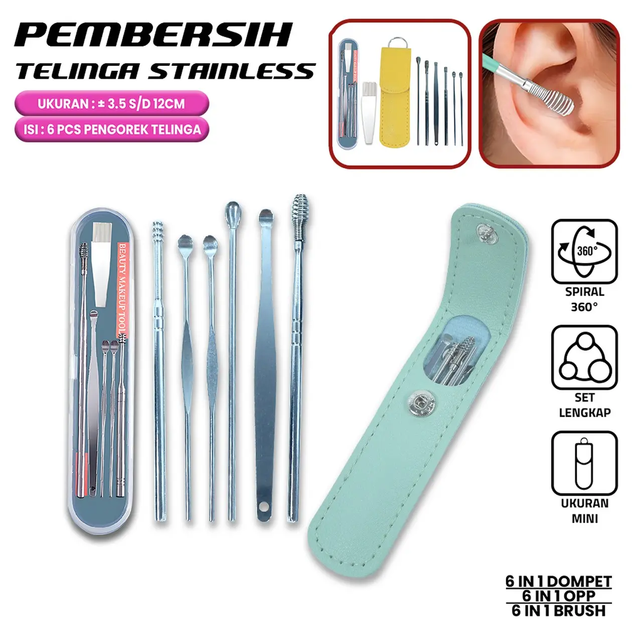 [COD] GD C571 C572 Paket Alat Pembersih Kotoran Telinga Isi 6 Paket Bahan Stenlis Korek Kuping