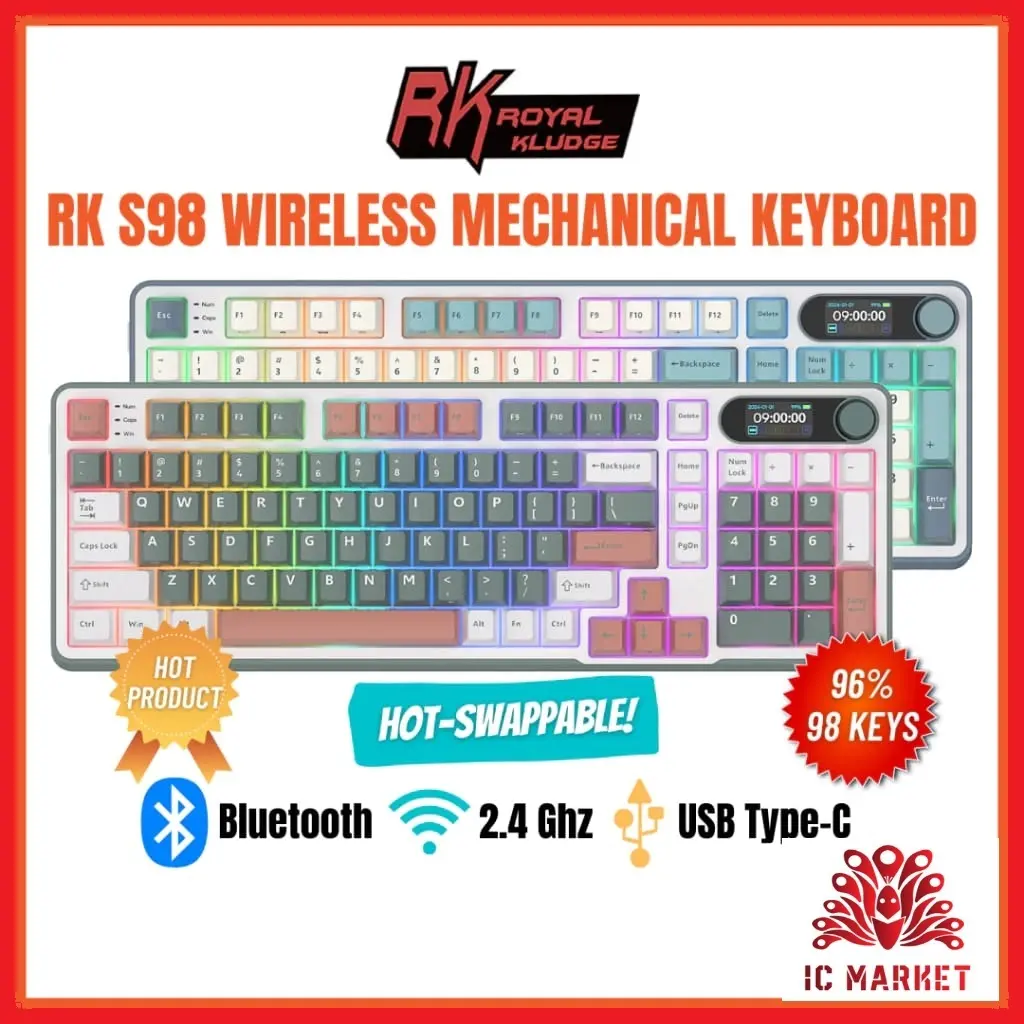 SG Royal Kludge RK S98 Hot Swappable BT Wireless RGB Mechanical Gaming ...
