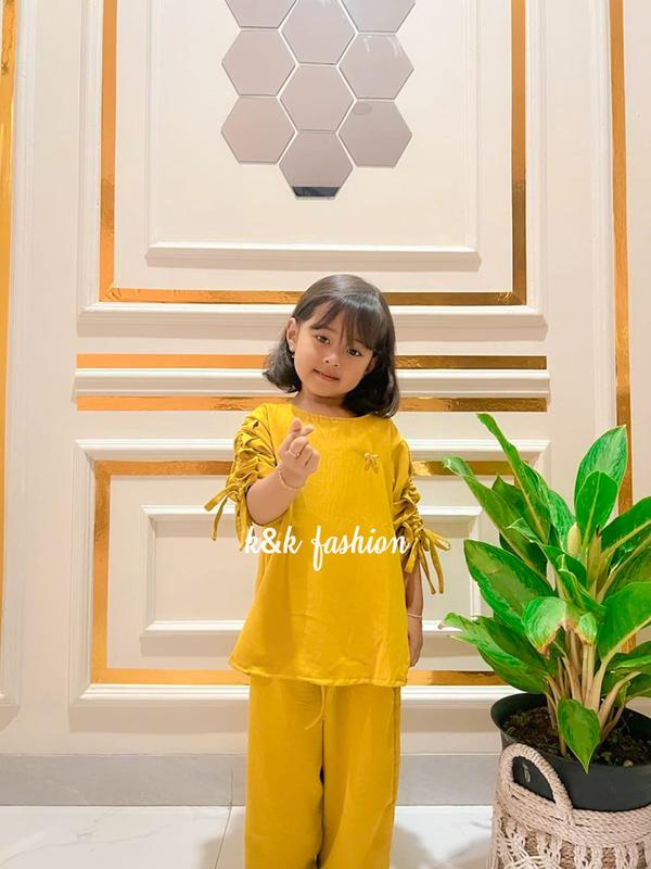 K&K FASHION/Setelan anak kekinian/set kids korea/Livina Set kids/setelan anak viral/Setelan terbaru/crinkle Air Flow/Setelan murah meriah/Lengan Serut/setelan lucu/modis/casual/bisa COD Polos Kids Celana Fashion Pakaian 4