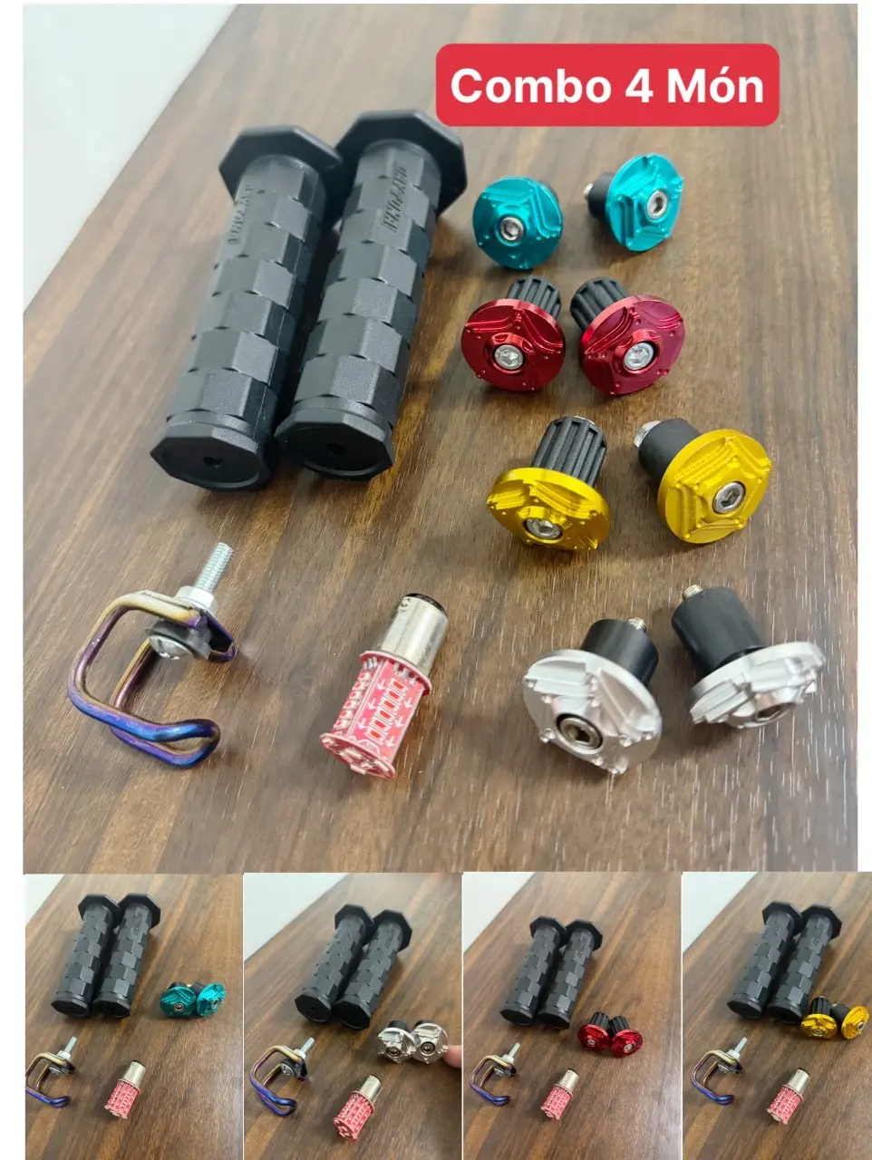 COMBO 4 MÓN Bao Tay  và gù nhôm kèm hậu nháy và móc titan - Phụ kiện xe máy Phụ Tùng