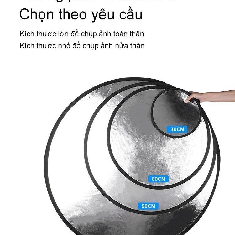Tấm Hắt Sáng 2in1 Tròn Kích Thước 60/80/110cm - Phản Xạ Vàng Bạc - Giá Đỡ Hình Chữ T - Chất Lượng Tốt - Phụ Kiện Chụp Ảnh Camera 3