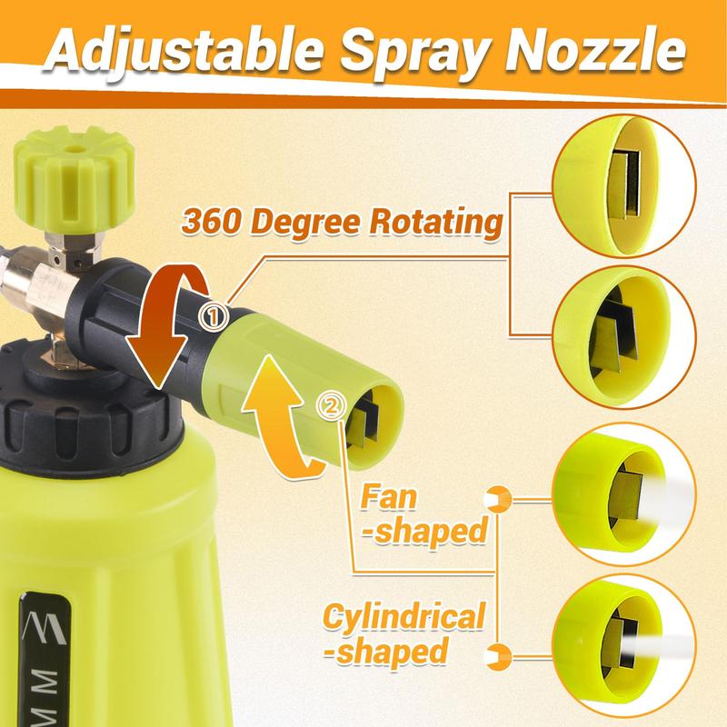 Product Introduction of High Pressure Washer Tool, Snow Foam Lance with 1/4" Quick Connector, Car Wash Foam Cannon Kit with Hose Compatible Adapter & Nozzle Tips, Cleaning 6