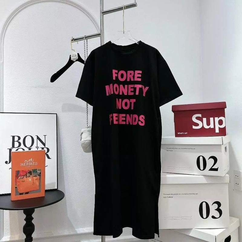 Váy bầu Đầm bầu cotton hàn mềm mại co dãn thoáng mát in chữ nổi bật Nữ Voi Women Dress 3