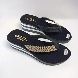 CHY.444 Sandal Wedges Wanita Dewasa Motif Hak Belang Model Jepit Rajut Fashion Terbaru Nyaman & Stylish untuk Berbagai Kesempatan