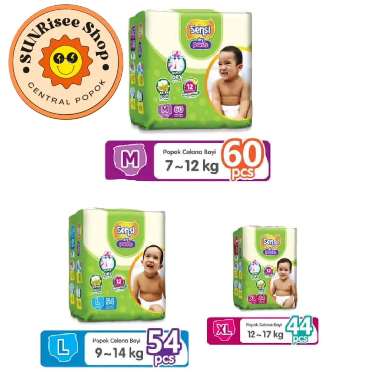 SENSI DRY PANTS JUMBO PACK M60 L54 XL44 Diaper Bayi
