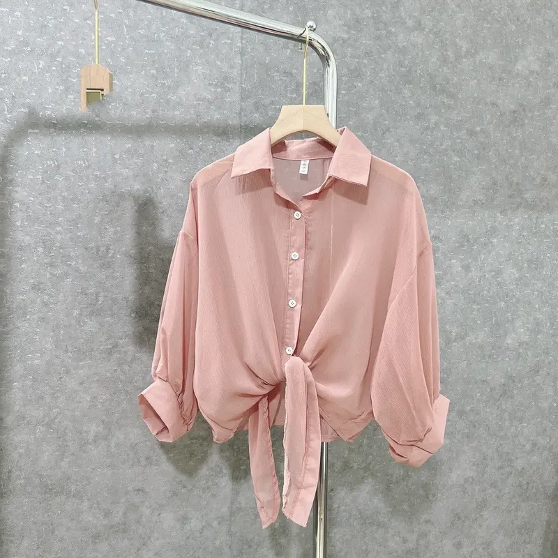 Sét áo sơ mi voan tay lủng kèm áo 2 dây trắng sang chảnh 5