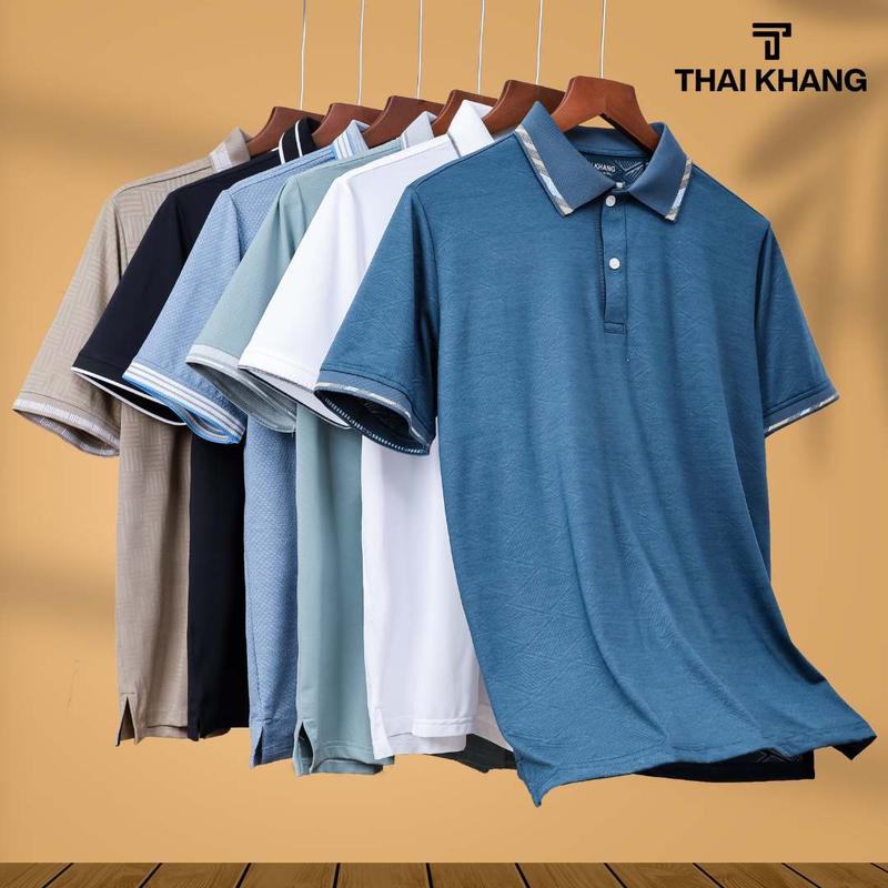 Áo thun nam trung niên ngắn tay THÁI KHANG vải thun lạnh cao cấp mặc mát thoải mái AVA50 Top Polo Menswear Có Cổ Cộc Tay Tay Ngắn Shirt